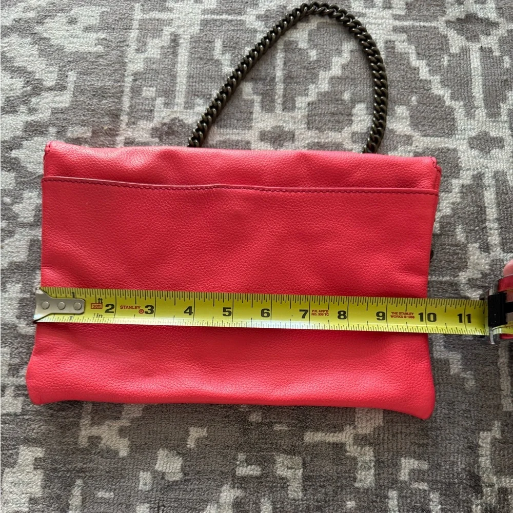 J. Crew 100% Leather Hot Pink Chain Strap Clutch Purse